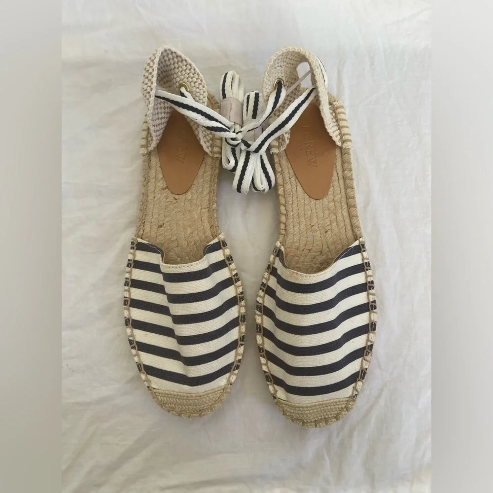 J. CREW Striped Lace Up D'Orsay Espadrille Sandals Size 9.5